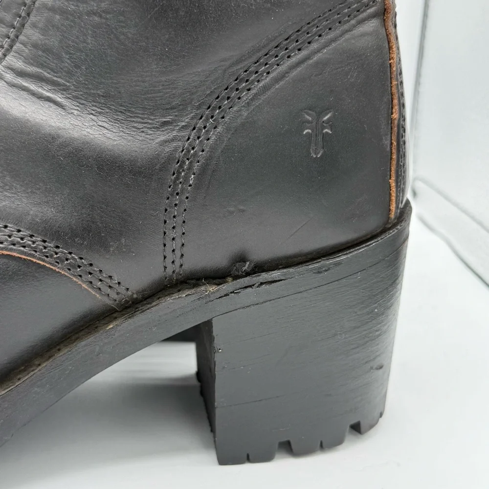 FRYE Black Leather Lace-Up Moto Boots Sabrina Sz 8 - Picture 12 of 12